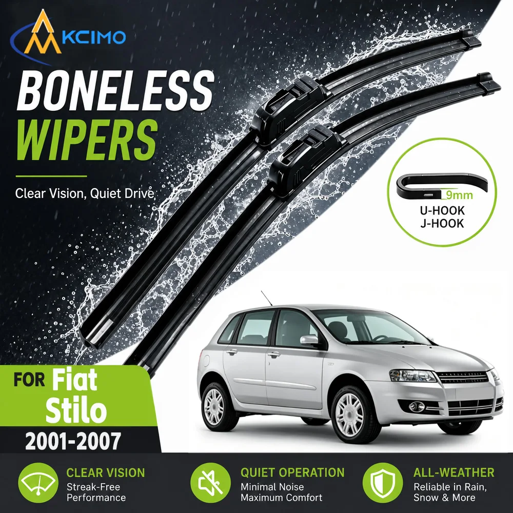 21"+19" U J Hook Windshield Wiper Blades Wipers For Fiat Stilo Hatchback 2001-2007 Low Noise Front Window Replacement Blades