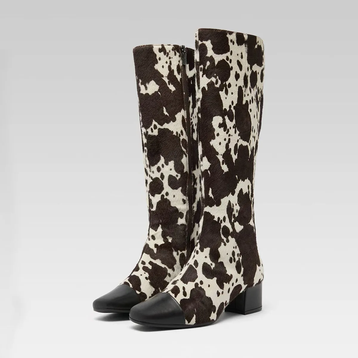 أردن Furtado الخريف البقرة الحبوب شعر الخيل حذاء برقبة للركبة جولة تو الجانب سستة حذاء بكعب سميك الأحذية الحديثة أحذية كبيرة الحجم #3