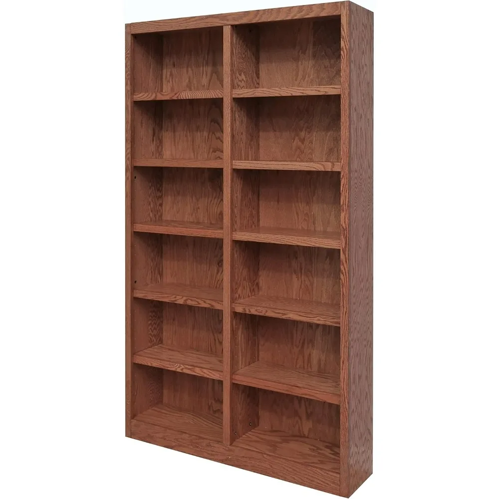 

Book Shelves,Traditional 84" Tall 12-Shelf Double Wide Wood Bookcase In Dry Oak,display Stands