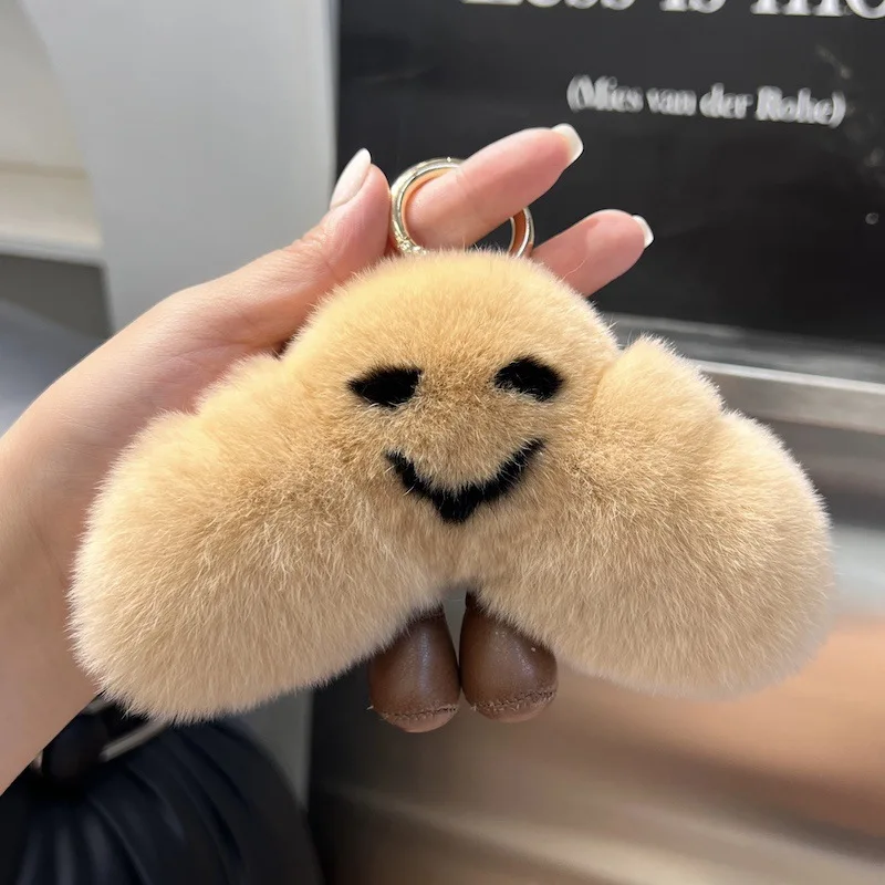 Bonito croissant real lontra pele de coelho carro chaveiro pingente bola de pelúcia boneca mochila pingente