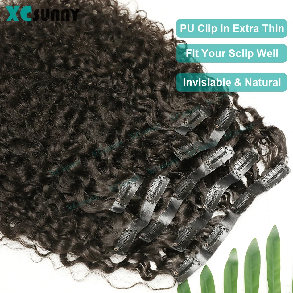 Curly Clip In Hair Extensions Human Hair Seamless PU Clip Ins Human Hair Extensions Double Drawn Skin Weft Clip In For Women