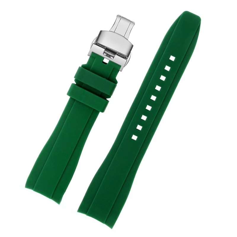 롤렉스 Submariner, Seiko, Citizen, Tissot용 20mm 21mm 22mm 곡선 엔드 실리콘 고무 시계 스트랩 |   유니버설 스포츠 손목밴드