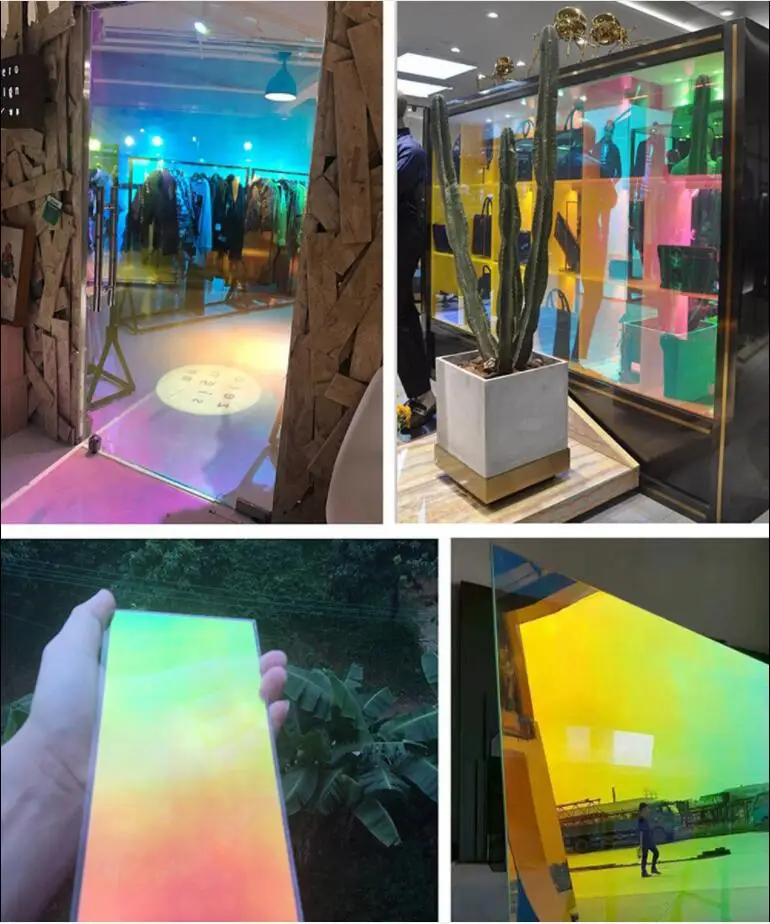 2/3/5 Meter Iridescent Window Film PVC Transparent Rainbow Color Glass Vinyl Holographic Glossy Colorful Window Tint for Home