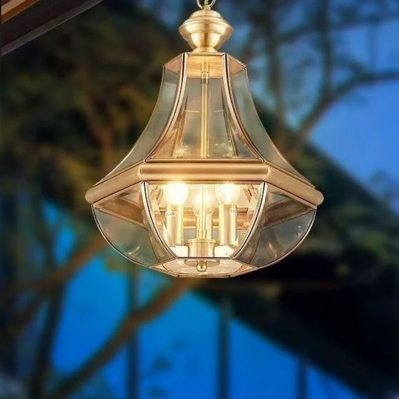 American Full Copper Outdoor Pendant Lights Villa Courtyard Balcony Chandeliers Pavilion Sunroom Soldering Hanging Lamps Decor