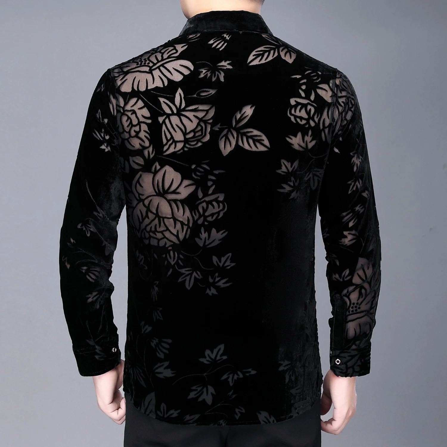 2020 Velvet Long Sleeve Camisa Chemise Homme Men Shirt High Quality See Through Flower Shirts Men Business Casual Office Shirt