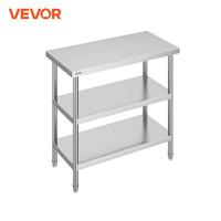 VEVOR Stainless Steel Food Prep Table Commercial Kitchen Worktable with 2 Adjustable Undershelf for BBQ Kitchen Home and Garage