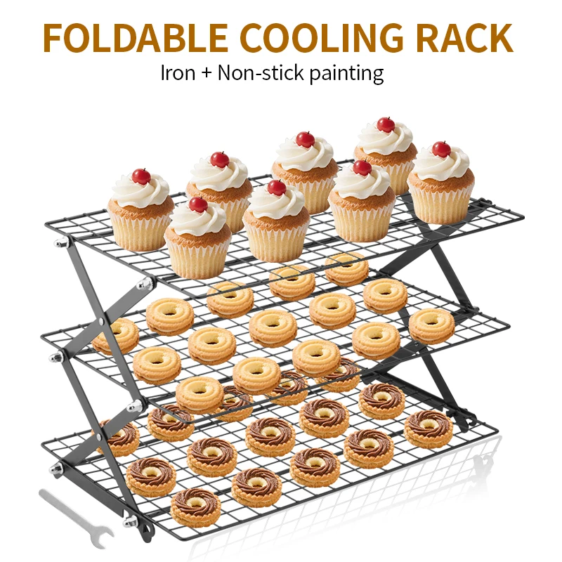 

Collapsible 3-Tier Cooling Rack, Nonstick Expandable Stand for Cakes, Cookies, Pastries - Space Saving, Easy Storage