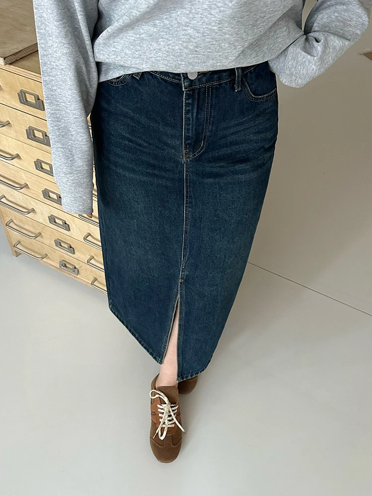 

NINI ONE Casual Mid-Length Denim Skirt with Split Slimming Casual Mid-Waist plus Size Women's Faion Autumn Season