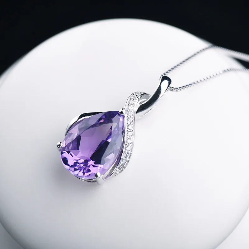 Buyee 925 Sterling Silver Amethyst Pendant Chain Light Blue Stone Necklace for Woman Classic Family Party Fine Jewelry Chain