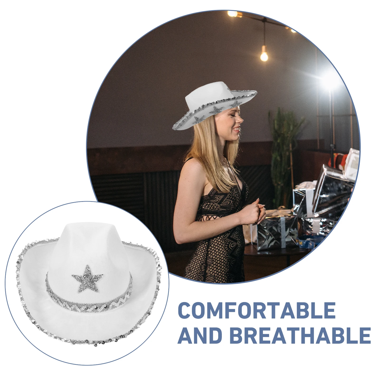 

Cowboy Women Hat Adjustable Party Hats Sequins Western Bride Cloth Women'S Hats Hat for Women Event Accessories