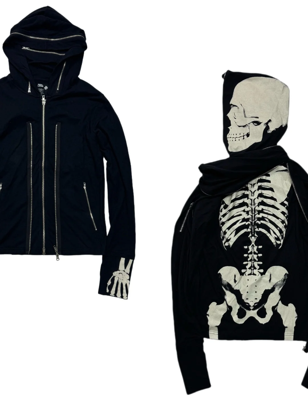 

PPFM Skull Skeleton Zipper Hoodie Jaet Punk Ro Visual Subculture UC Men's Long Sve Stand Fit Zipper Hooded Coat