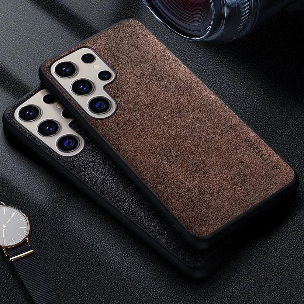 Premium Luxus Leder Handyhülle für Samsung Galaxy S25 Ultra Plus FE Retro Business Style Einfarbige Abdeckung Funda Capa