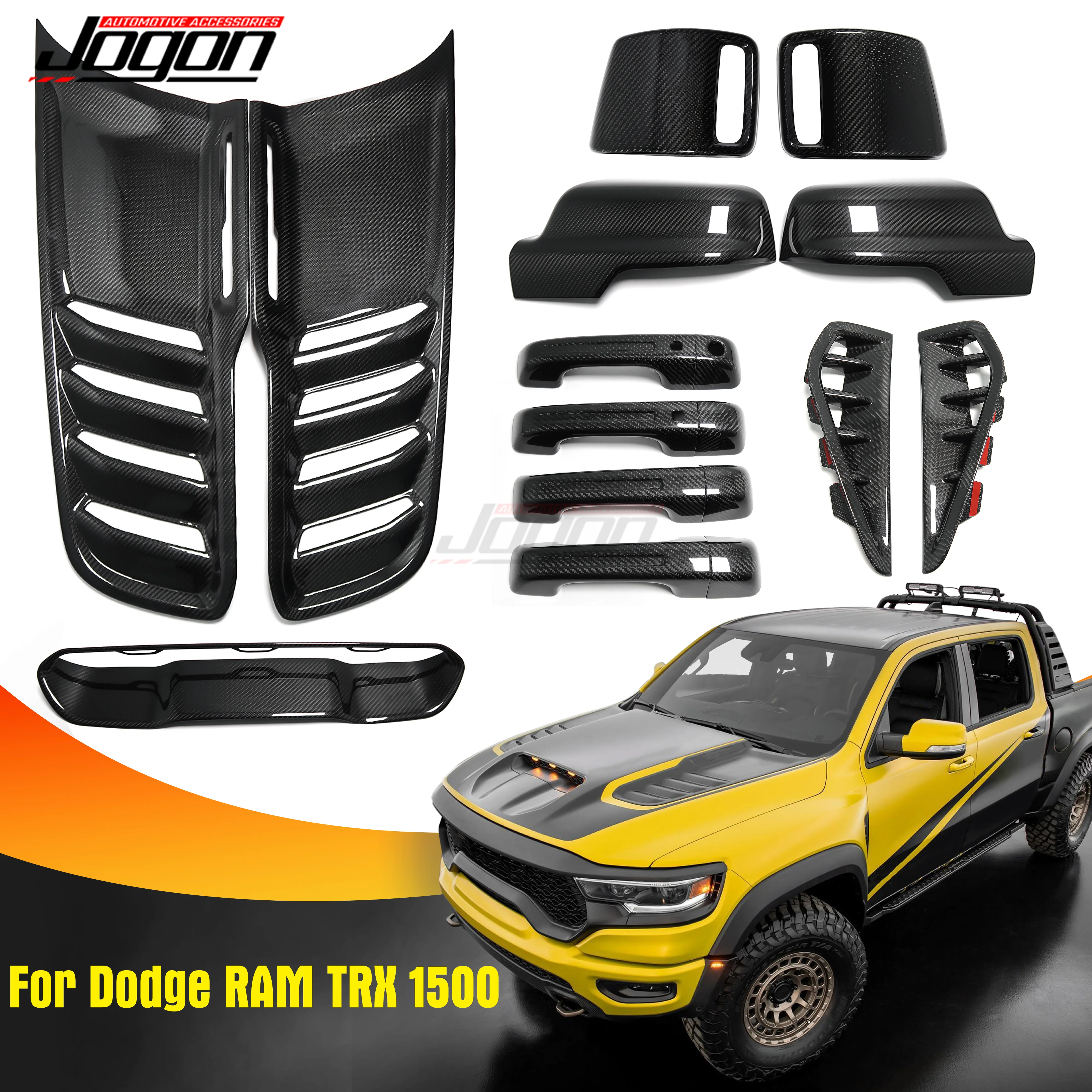 Real Carbon For Dodge Ram Styling Moulding 2019 + 1500 TRX Rear Mirror Shell Door Handle Cover Trim Auto Exterior Accessories