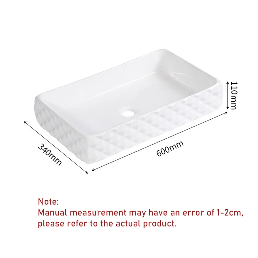Lavabo de mesa integrado galvanizado, lavabo Rectangular para el hogar, Hotel, ingeniería, arte de cerámica, 600x340x110mm