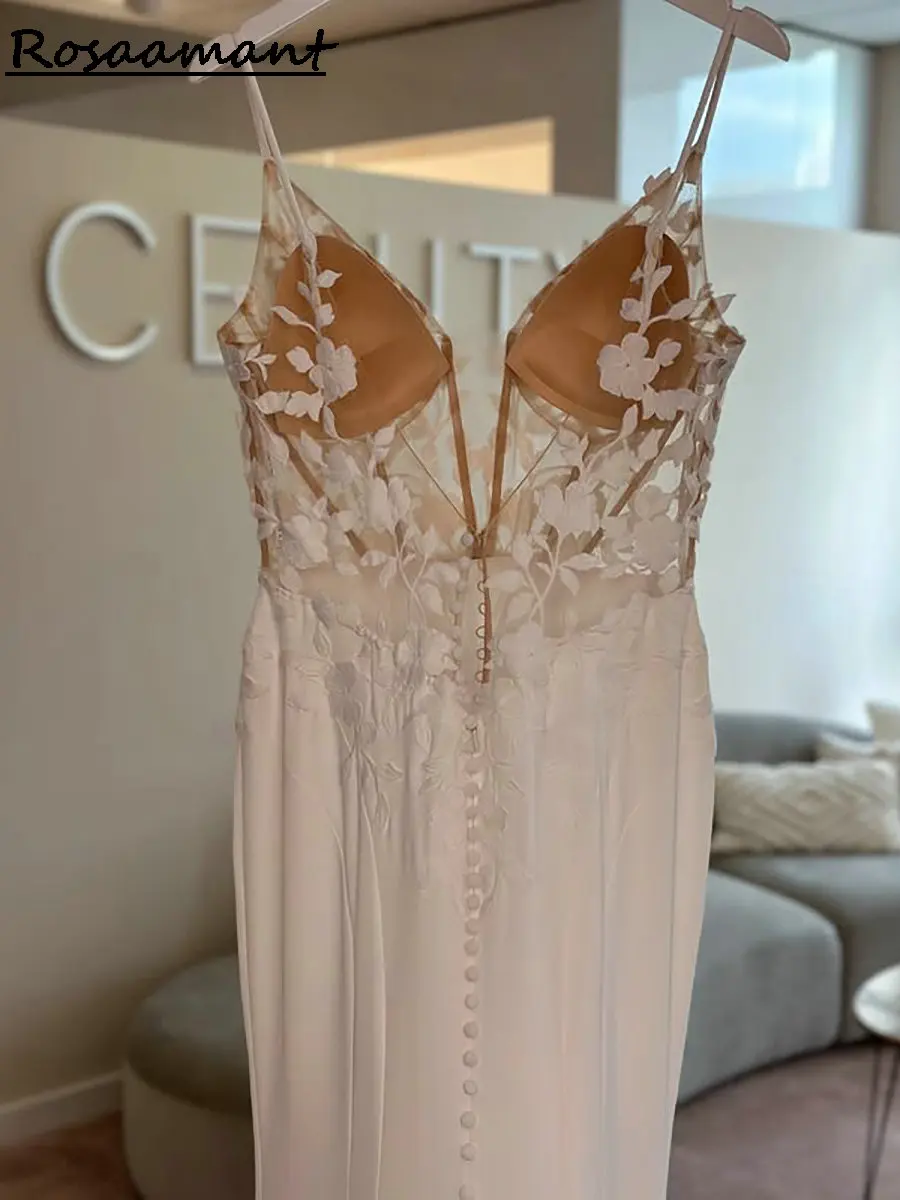Robe de mariée sirène, Illusion, bretelles Spaghetti, sans manches, avec des Appliques en dentelle, robes de mariée de campagne, 2025