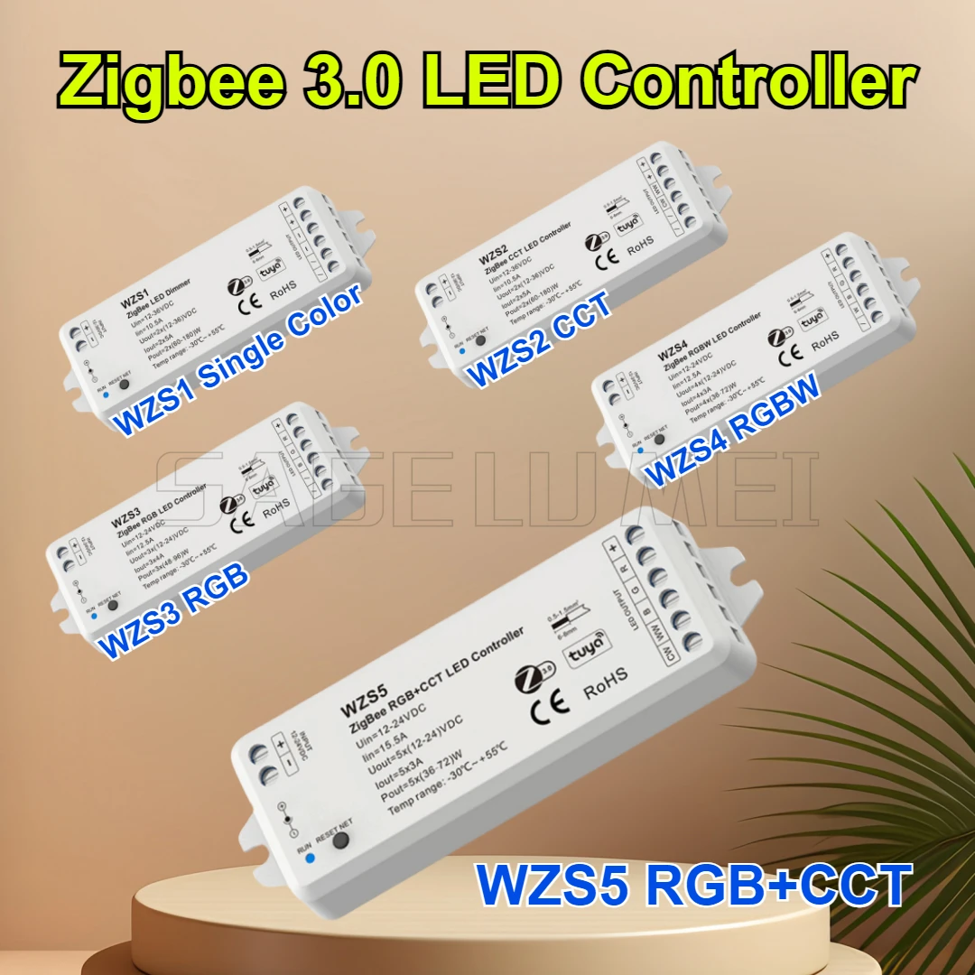 Zigbee 3.0 LED Controller WZS1/2/3/4/5 DC12-24-36V Voice /Google/Alexa control For Single Color CCT RGB RGBW RGB+CCT Led Strip