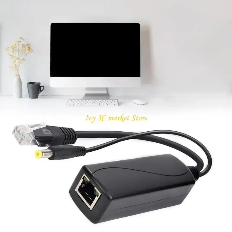 

D7YC DC5.5x2.1mm POE Adapter 30W Connectors Splitter RJ45 Cable Power Over Ethernet Adapter Injectors Splitter Camera