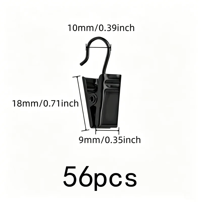 56 pcs Open Curtain Hooks, Strong Secure Grip, Photo Hanging Display Bathroom Shower Curtain, Silver Open-End Design
