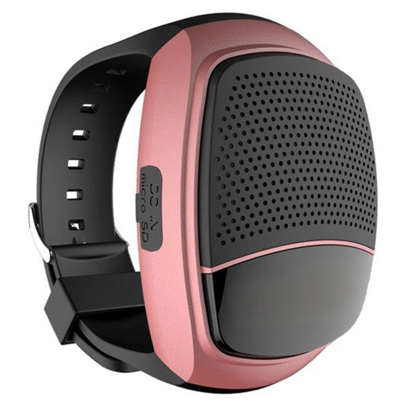 B90 Wrist Watch Bluetooth Speaker with FM Radio Portable Outdoor Sports Running Wearable Mini Speaker Rose Gold-TCES