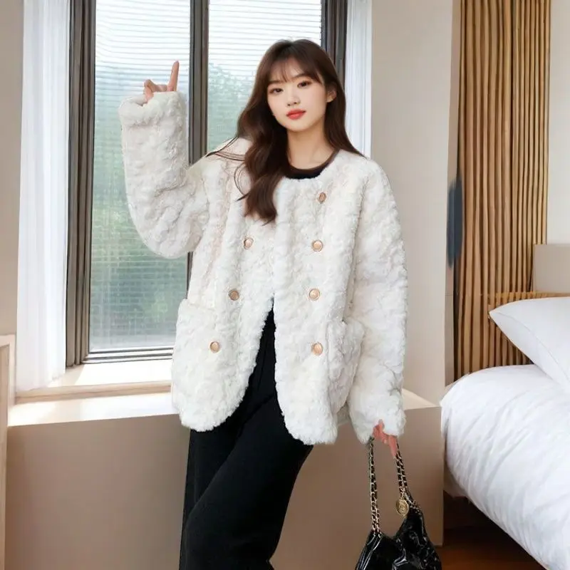 2026 Winter New Women's Small Fragrant Lamb Wool Coat Short Female Short Mao Mao Ladies Thin Loose Jacket Padded Overwear
