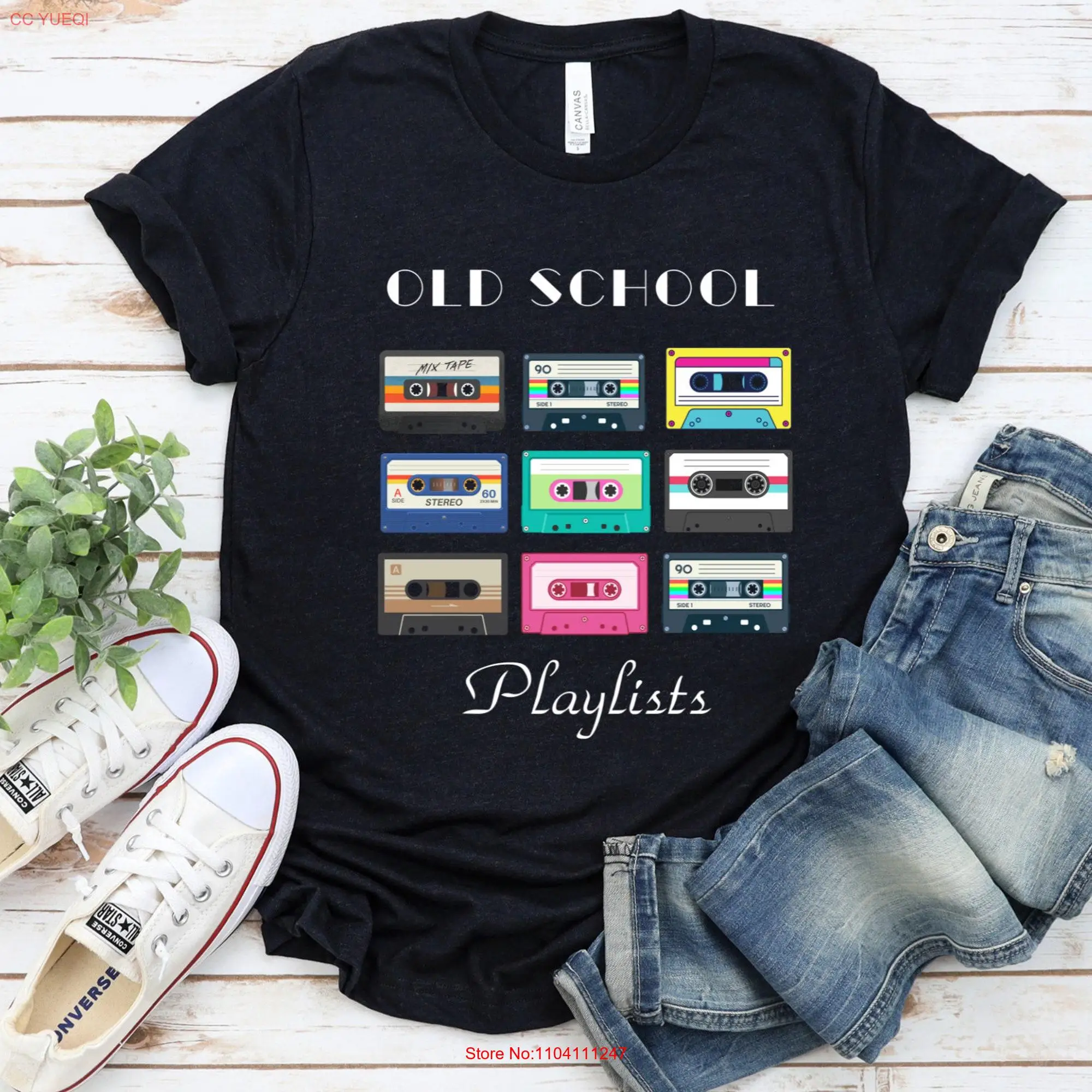 Old School Playlist T shirt Cassette Tape Design 90's Baby Back In The Day Mixed Jersey  long or short sleeves