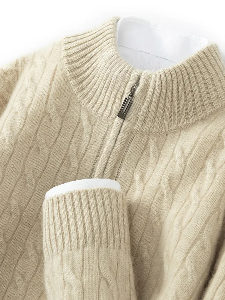 

Мужской кашемировый свитер на молнии, толстый теплый вязаный свободный крой, осенне-зимний нижний топ для повседневного удобного образа