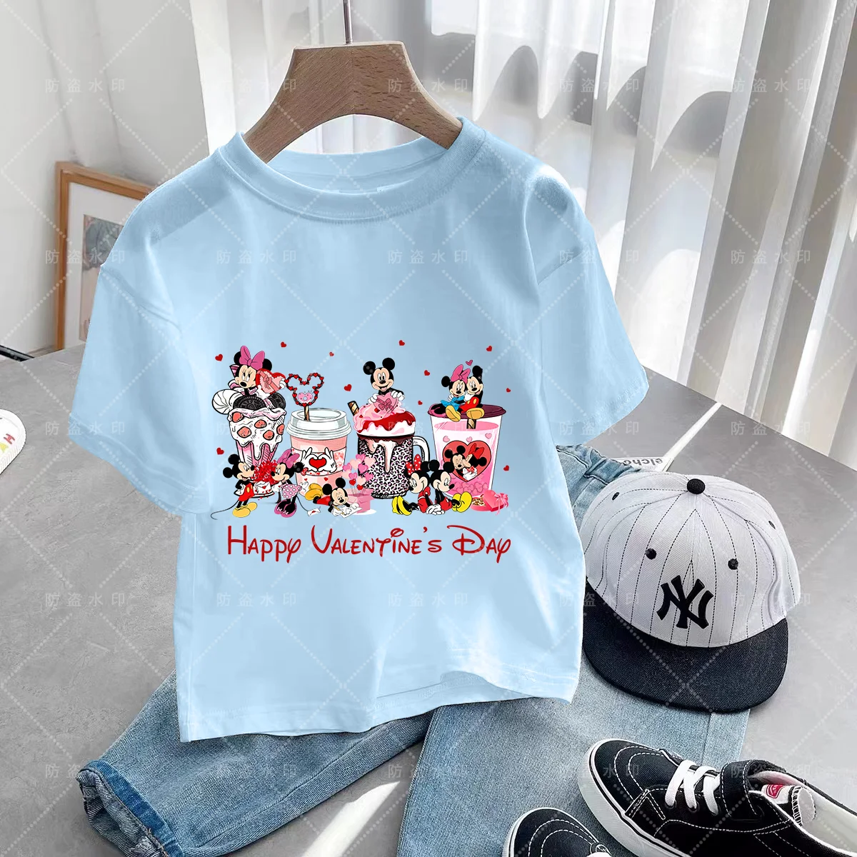 Disney animation Mickey Mouse milk tea cup summer fashion animation children's T-shirt crewneck casual short-sleeved printed top