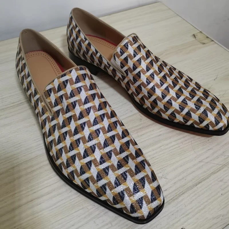 

Classic Fashion Mixed Colors Man Bling Shoes Luxury Plaid Sequin Men's Loafers Dress Shoes Slip-on Party And Wedding Shoes