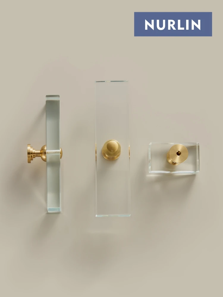 Nurlin Brass Acrylic Cabinet Drawer Wardrobe Door Furniture Rectangular   Handle Knobs T-bar Pull