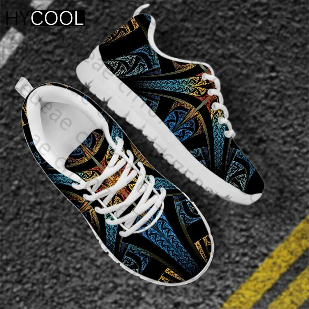 

HYCOOL 2020 Men Comfort Running Shoe Black Fractal Pattern Print Lace Up Women Workout Breathable Sneaker Scarpe Donna Plus Size