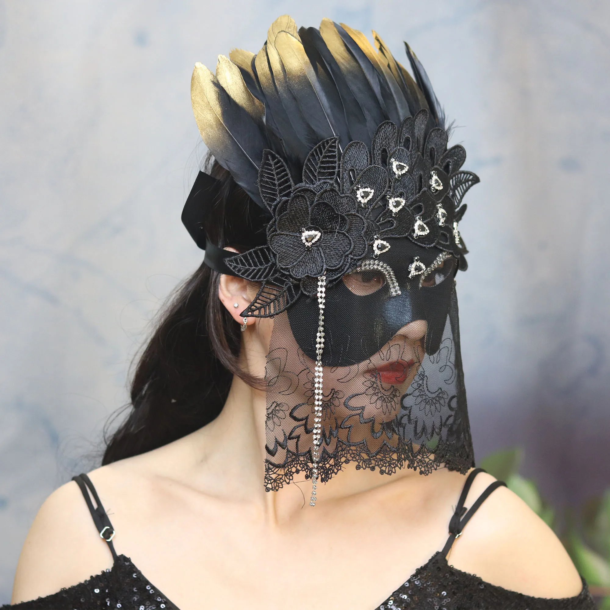 Máscara Etapa Halloween Plumas de Navidad Venecia Negra Fiesta exagerada Fiesta enmascarada Hombres y mujeres