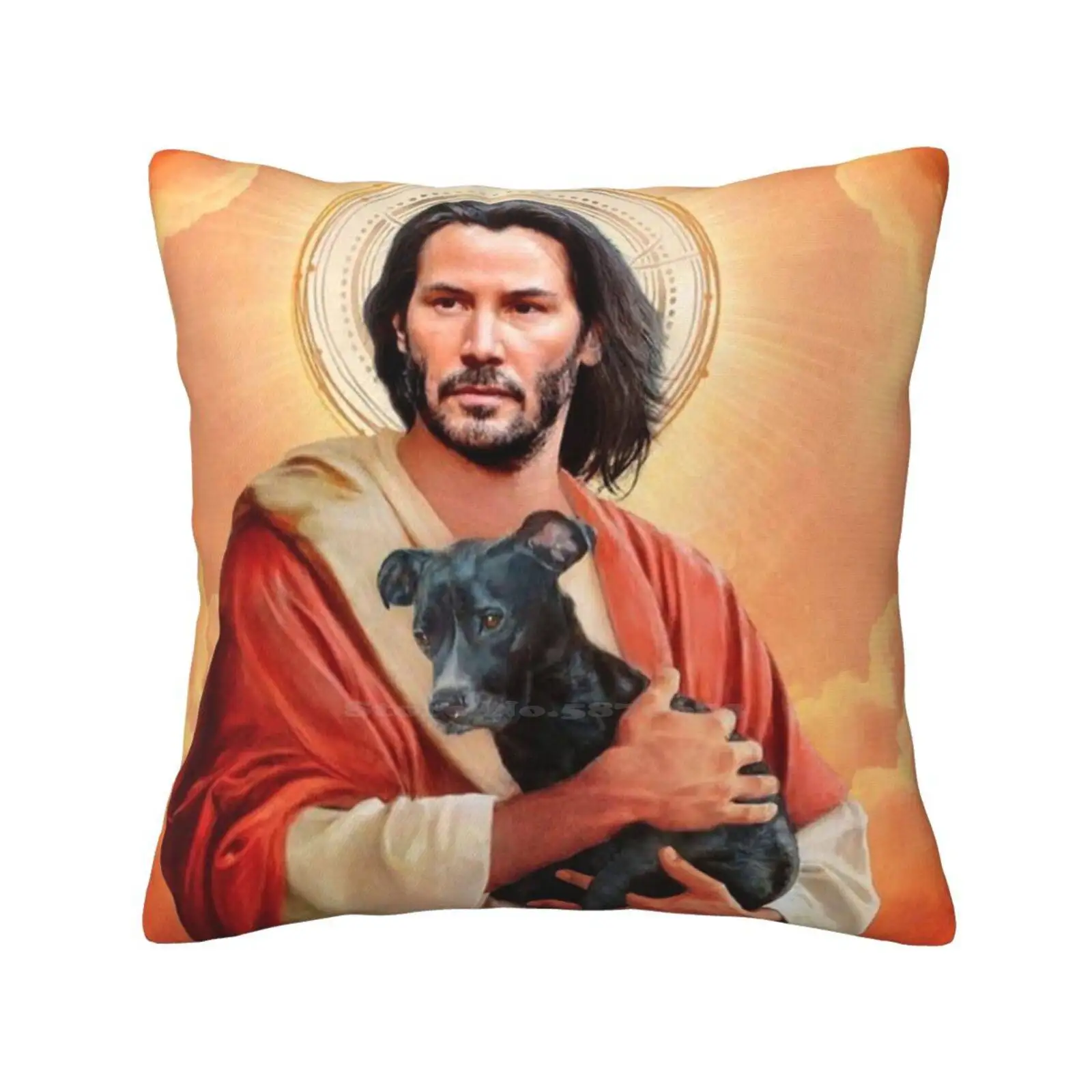 Keanu Reeves , Lord & Saviour Bedroom Office Hug Pillowcase Keanu Reeves Funny Jesus Christ Pink Yellow Gold Heart John Wick