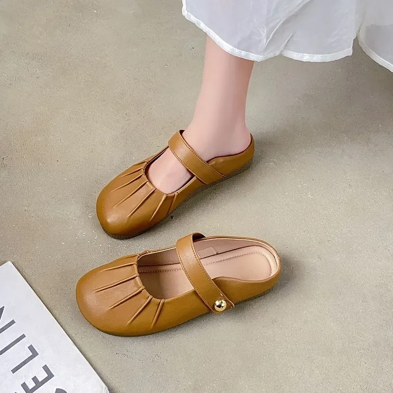 Sweet Head Covered Slipper Flat Bottom Women's Summer New Style Soft Mule Shoe Bean Net Red Home Slippers Casual PVC Material