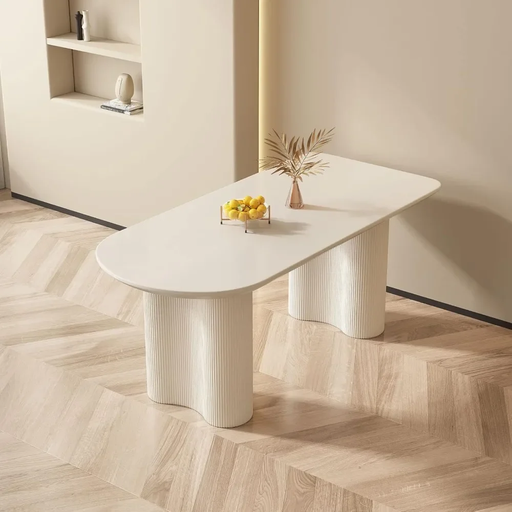 

Oval Table, Accent Dining Table with Powerful Support Legs, White Table with Ripple Legs, Funky Look Easy to Match Any Home