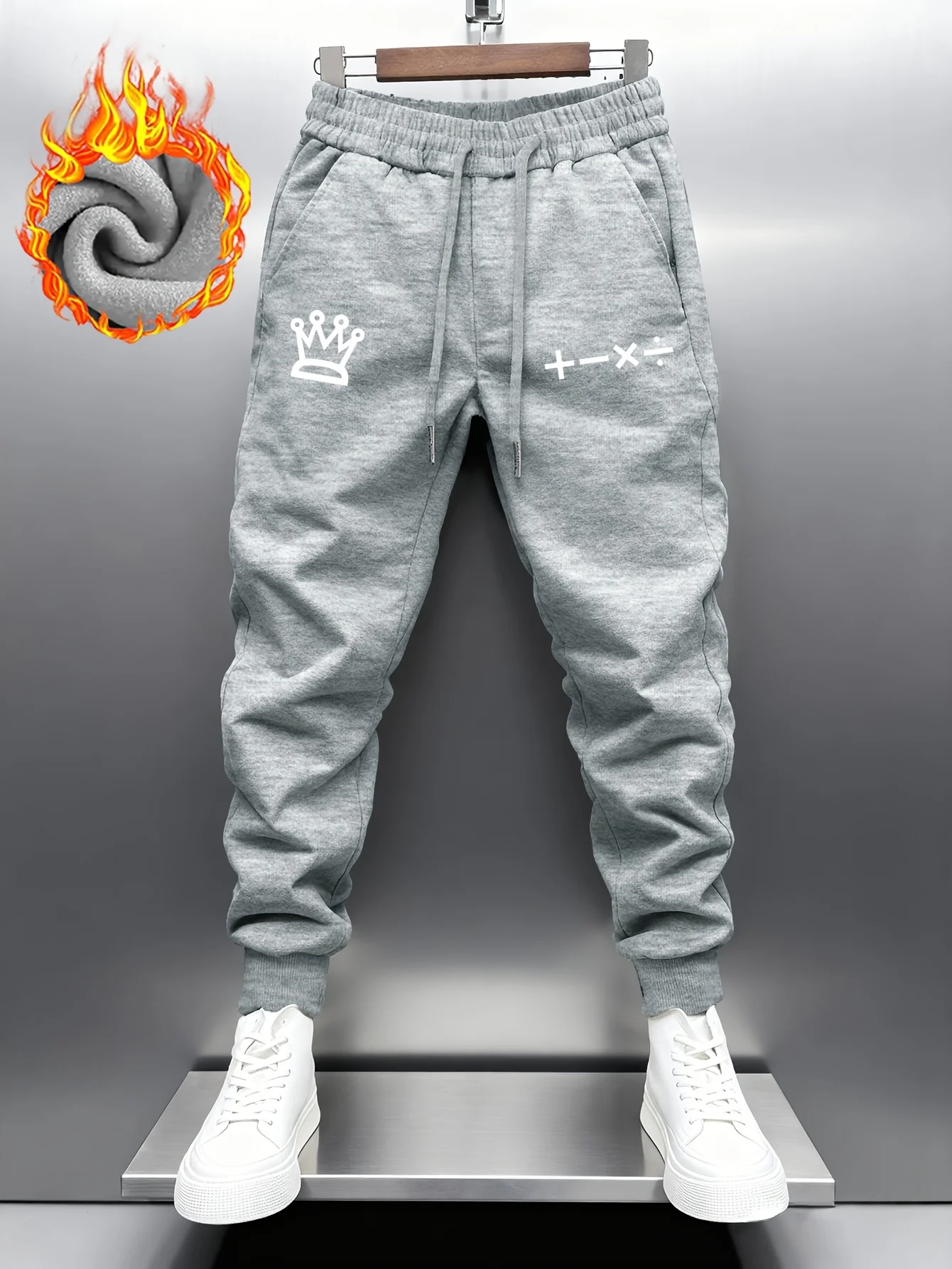 Fun‑sign‑hiphop cool crown arithmetic symbol graphic comfy dual‑leg sweatpants men hip hop sports jogger trousers