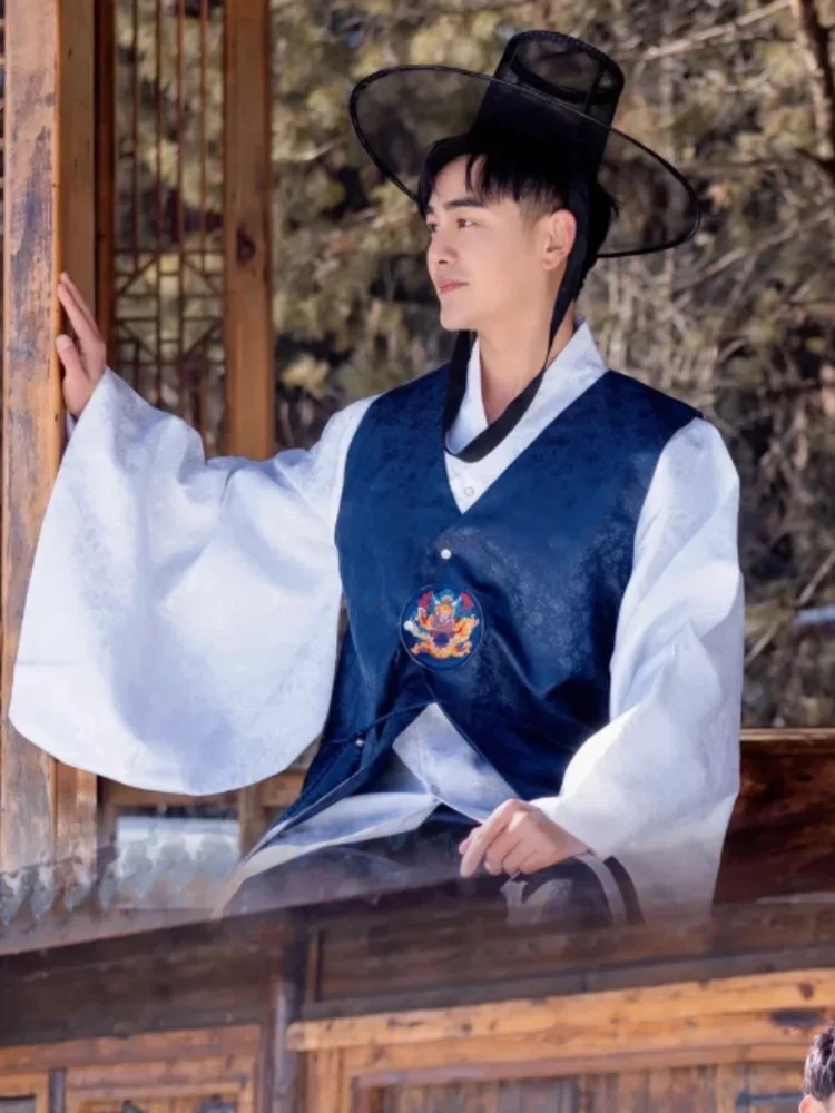 한복 Korean Hanbok Orthodox Traditional Korean Style Wedding Costume Satin Male Ethnic Clothing for Men Dance Costume Cosplay