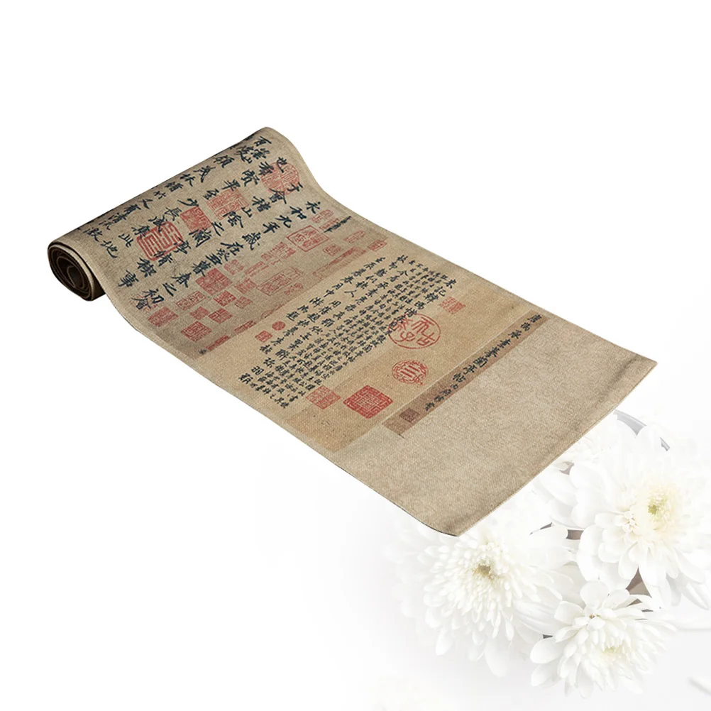 

Chinese Style Tablecloth Cotton Linen Thickened Retro Cover For Home Kitchen Dining Room Fadeless Calligraphy Pattern