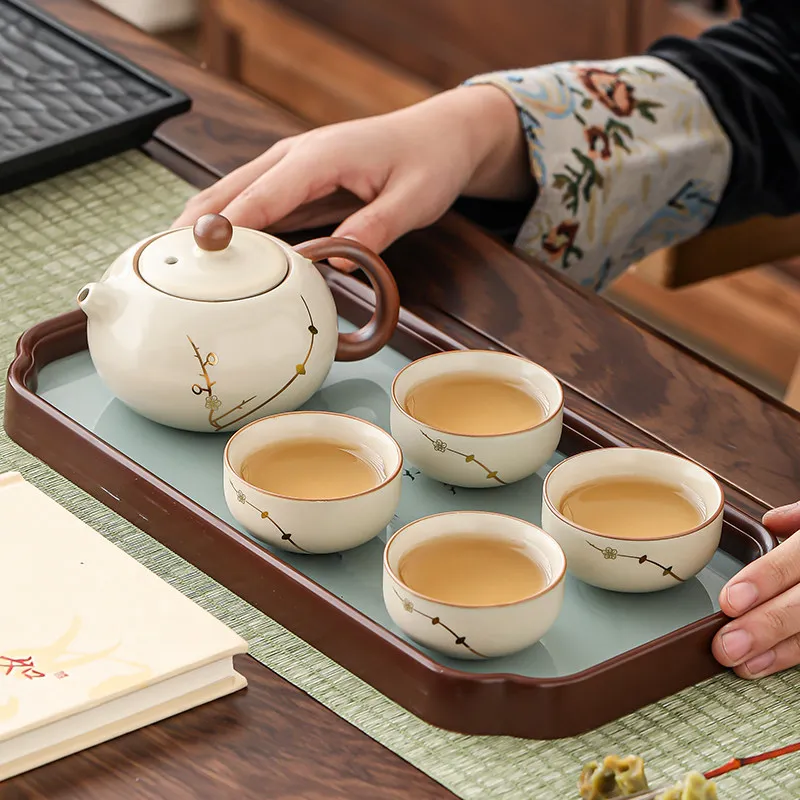 

Chinese Ceramics Gongfu Tea Set Gold-Decorated Plum Blossom Shih Chi Pot for Home Use Tea Brewing Kettle And Cup YS Series