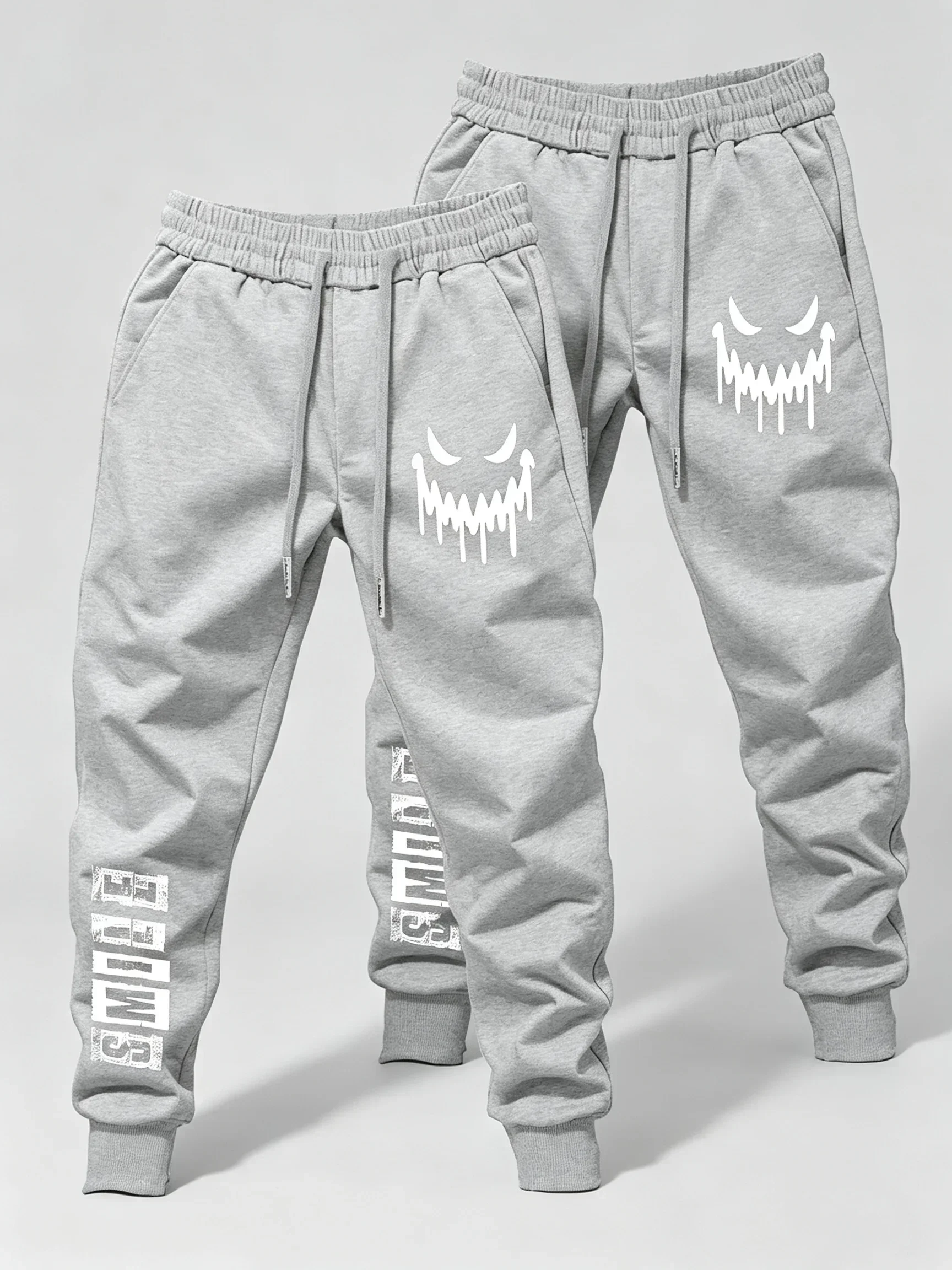 2er-Pack Herren-Freizeit-Jogginghosen mit gruseligem Dämonengesicht-Motiv, elastischem Bund, gerippten Bündchen an den Knöcheln, Streetwear, Lauf- und Fitnesshosen – Detail 13