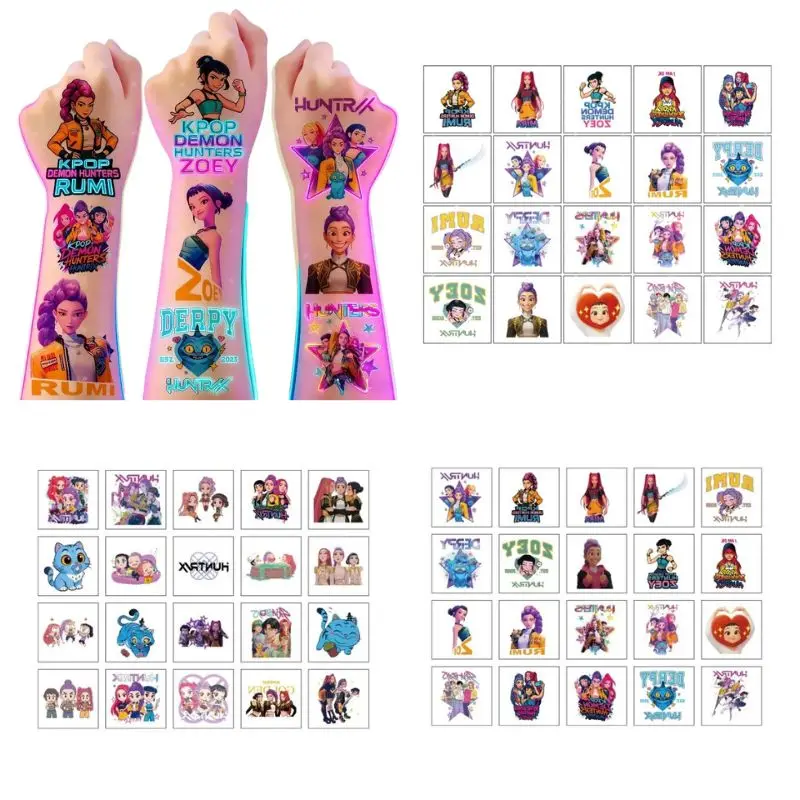 Conjunto de 20/60PCS de Adesivos Temporários de Tatuagem K-Pop para Crianças e Adolescentes, Decalques de Arte Corporal à Prova d'Água para Fãs de Anime e Cosplay