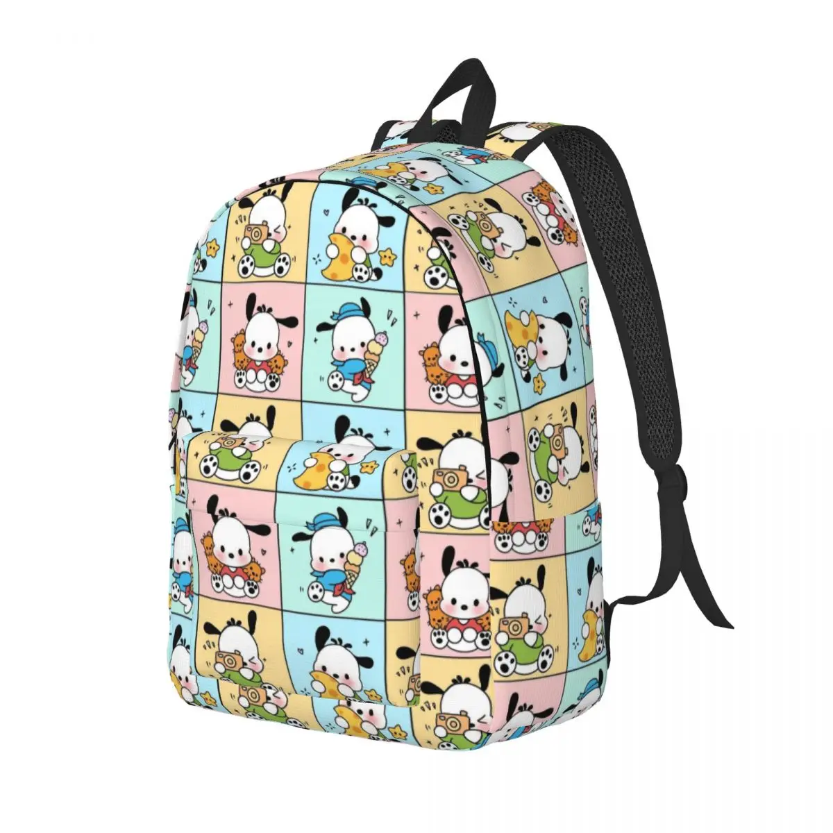 Cute Pochacco Collage Cool Backpack with Pocket High School Hiking Travel Cartoon Dog Daypack for Men Women Laptop Shoulder Bag