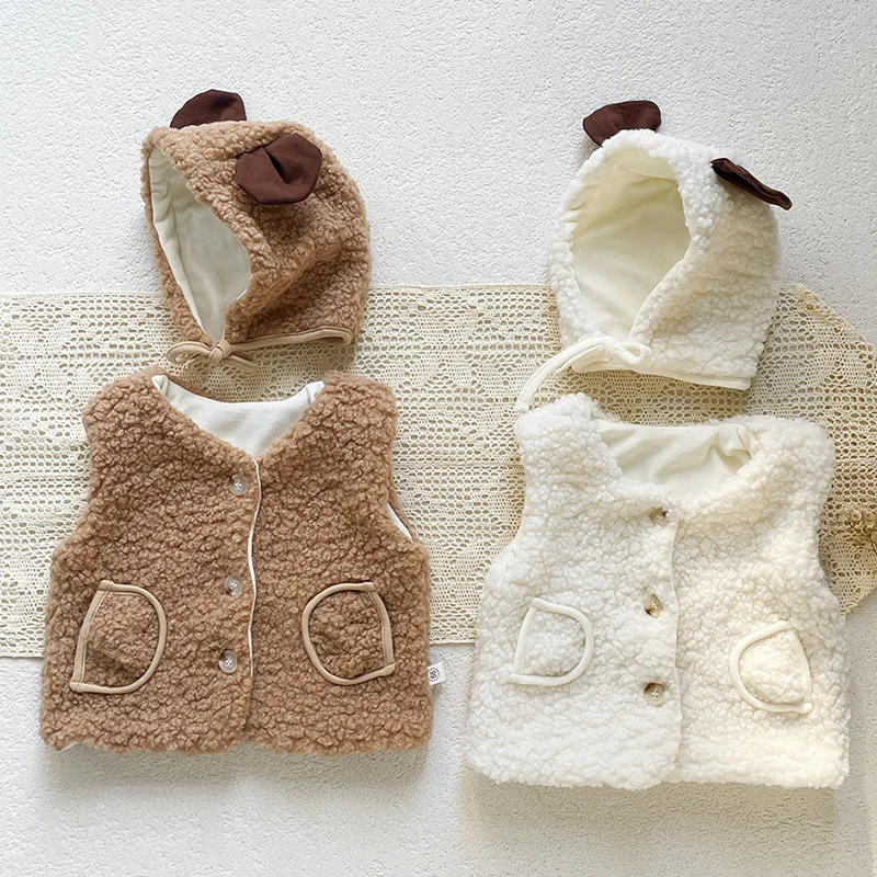 Inverno 0-24M bambini addensare vestiti caldi bambino neonati maschi ragazza gilet + cappello neonato ragazzi ragazze Cardigan senza maniche giacca