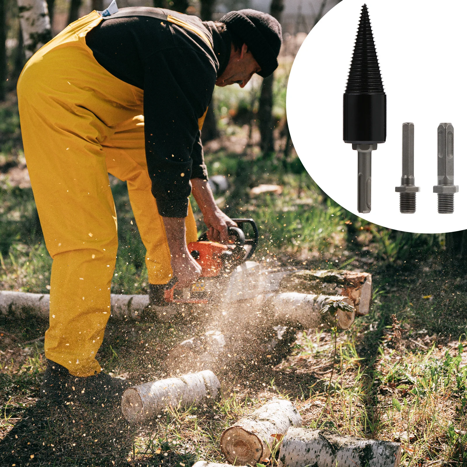 1 set di punte per spaccalegna per legna da ardere con 3 maniglie di ricambio per trapano elettrico strumento per spaccare il legno attrezzatura da giardino driver a cono