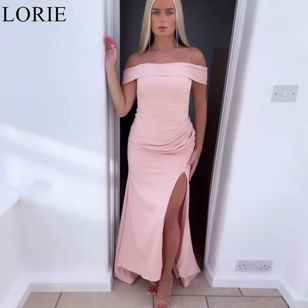 

LORIE Elegant Pink Satin Bridesmaid Dresses Off Shoulder Draped Side Slit Mermaid 2024 Long Wedding Party Prom Gowns Customized