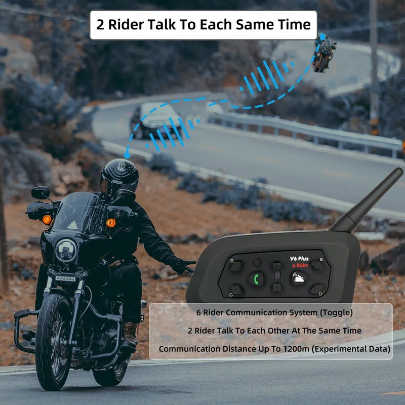 V6 PLUS Riders Motorcycle Intercom Bluetooth Wireless Helmet Headset 1200m Helmet Headset Waterproof 850mAh Interphone Headset