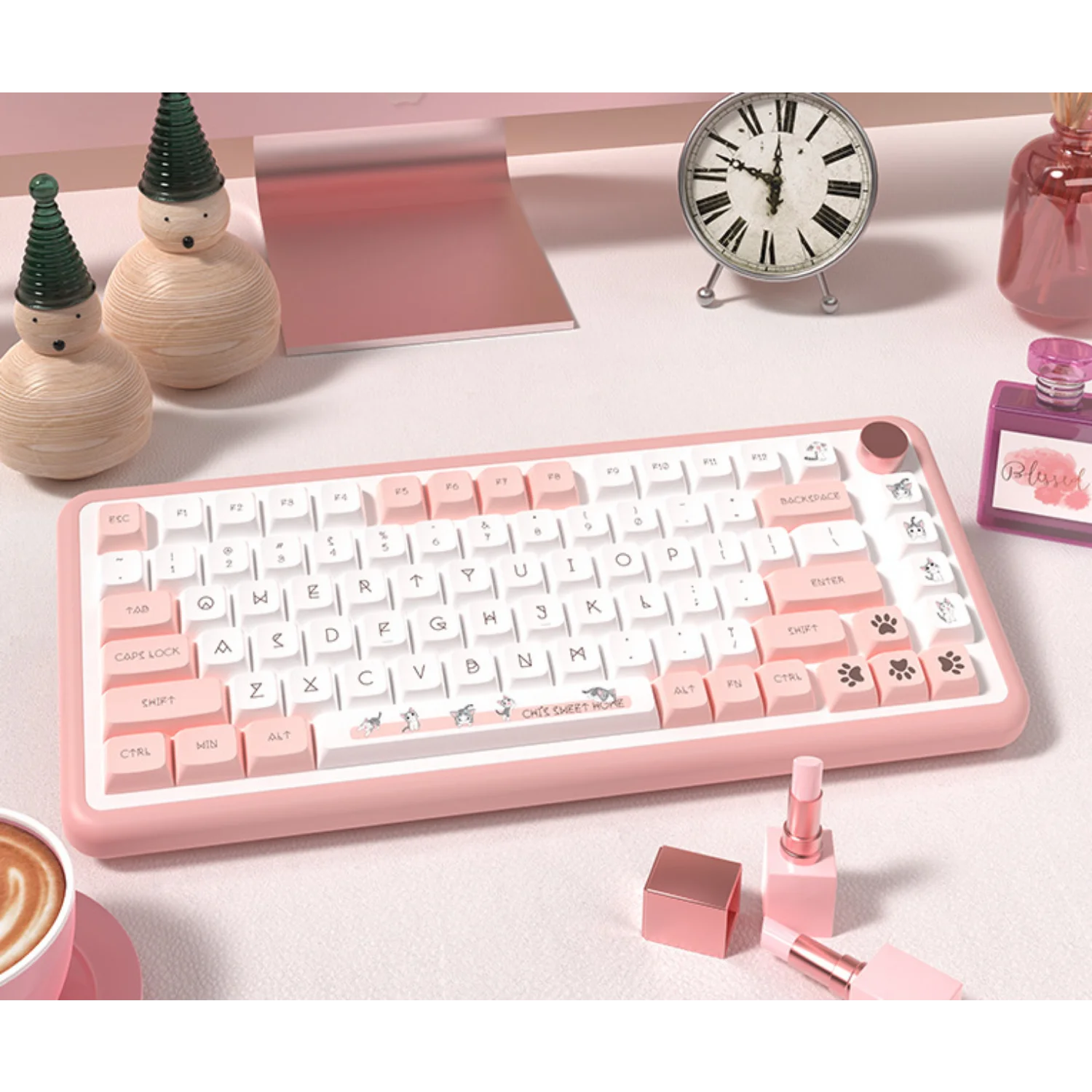 

Mechanical Keyboard Cute Girls Cheese Cat Theme XDA Keycaps PBT Heat Sublimation Small Full Set