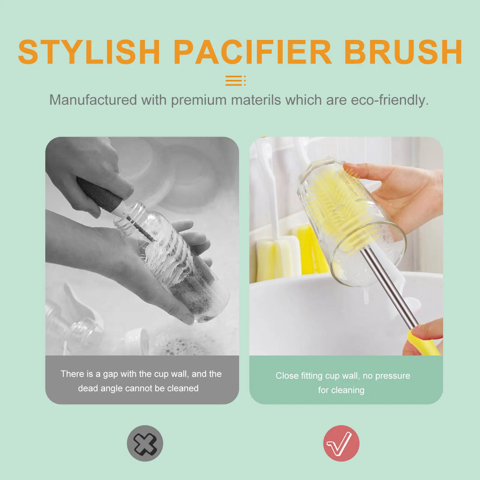 

1 pc Hang-Able 360° Rotating Bottle Brush Long Handle Cleaning Tool For Baby Milk Bottle Pacifier Glasses Water Bottles Nonslip