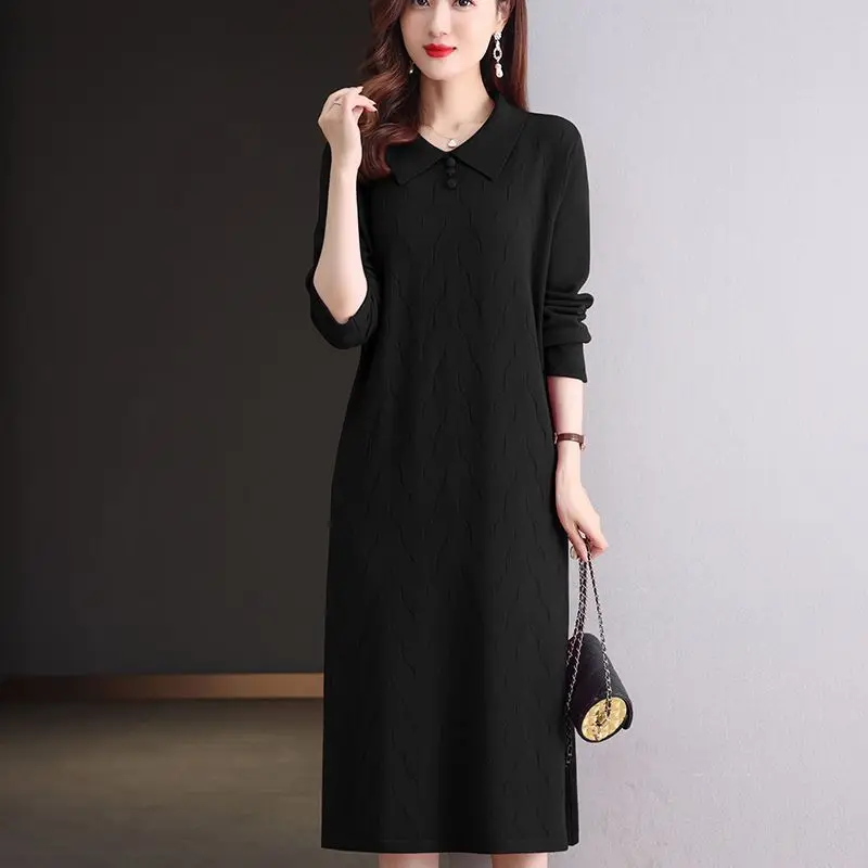 Elegant Knitwear Woolen Dress Lapel Long Sleeve Sweater Jersey Spring Autumn Pullover Jumper Female Clothing Women's Pulls Tops