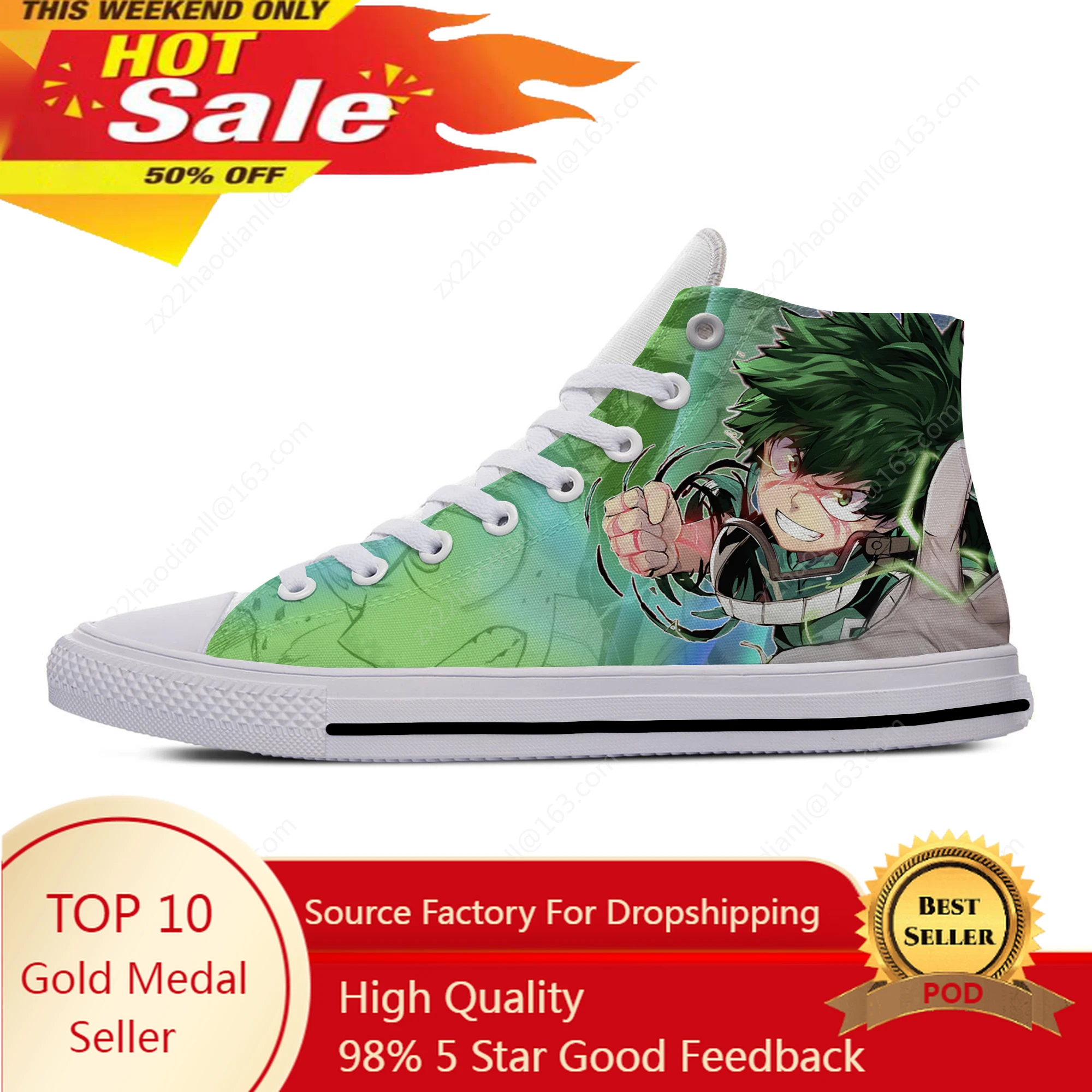 Anime My Hero Academia Midoriya Izuku Deku Hot Cool Casual Cloth Shoes High Top Harajuku Breathable 3D Print Men women Sneaker