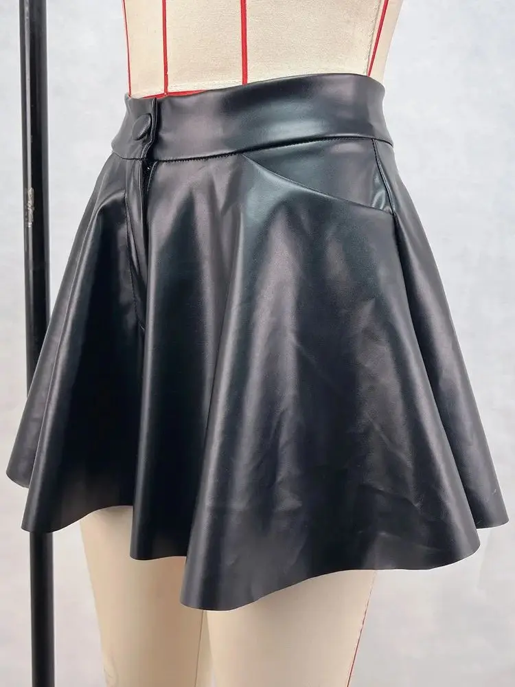 Hoge taille geplooide buit shorts PU kunstleer hotpants rits broekrok korte pantalon sexy clubwear trunks bermuda streetwear